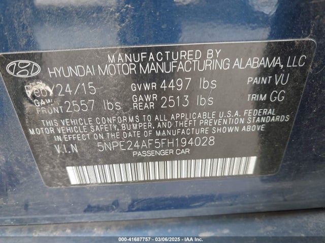 5NPE24AF5FH194028 Hyundai SONATA SE