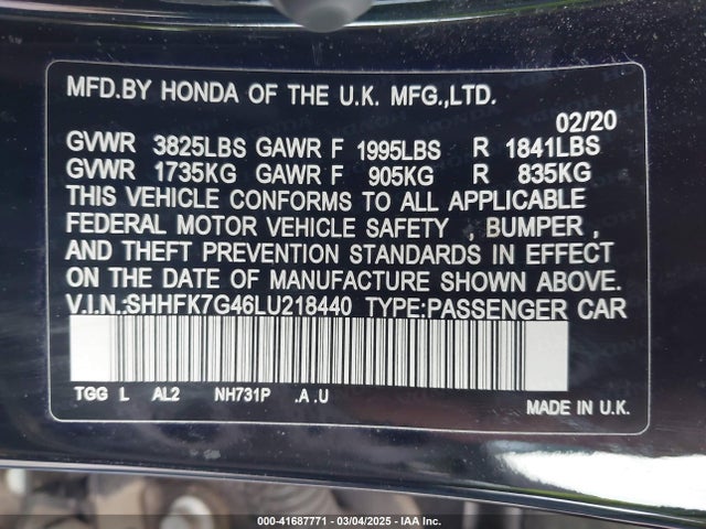 SHHFK7G46LU218440 Honda Civic Sport