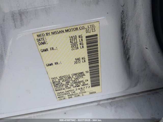 1N4AL3AP0FC248772 Nissan Altima 2.5 Sv