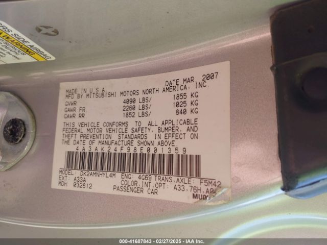 2008 MITSUBISHI ECLIPSE 4A3AK24F98E001359 Photo 8