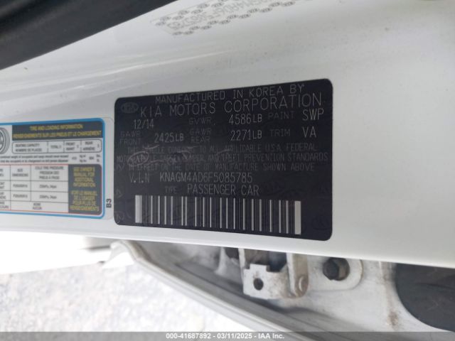 KNAGM4AD6F5085785 KIA OPTIMA HYBRID