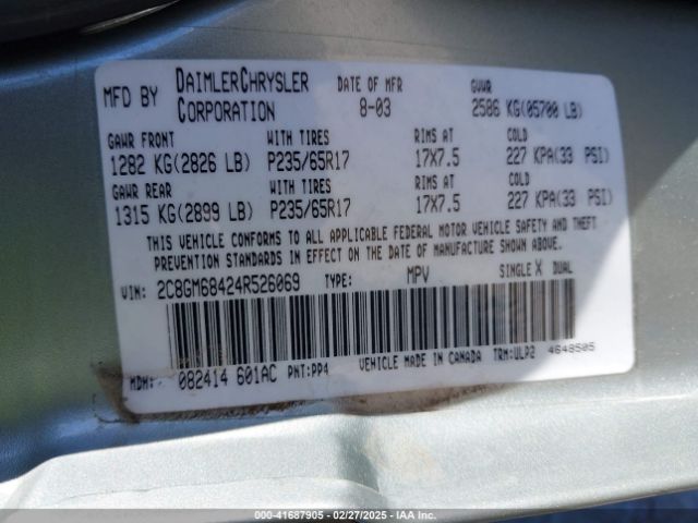 2004 CHRYSLER PACIFICA 2C8GM68424R526069 Photo 8