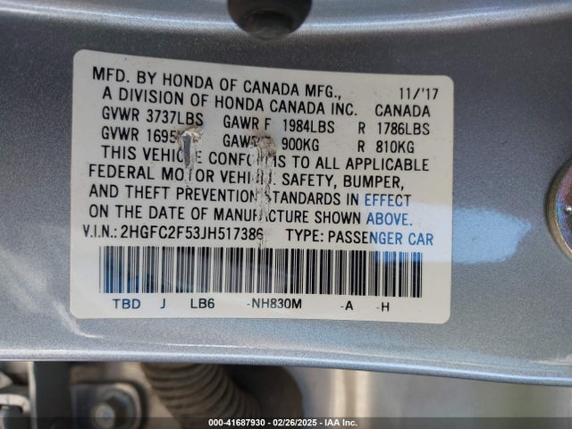 Honda Civic Lx 2018 2HGFC2F53JH517386 Image 9