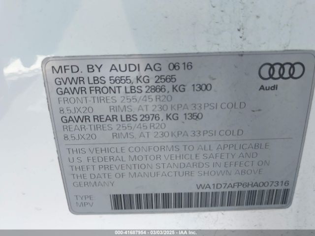 WA1D7AFP6HA007316 Audi Q5 3.0t Premium Plus
