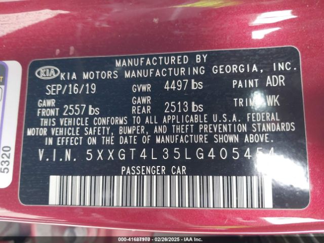 5XXGT4L35LG405454 KIA Optima S