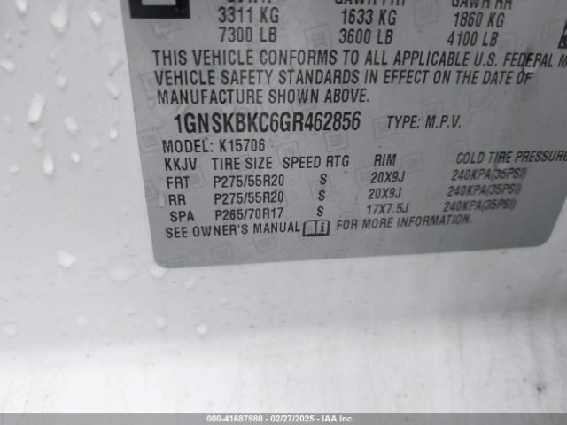 1GNSKBKC6GR462856 Chevrolet Tahoe Lt