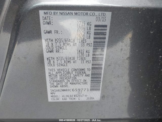 5N1AR2MM4FC659771 Nissan Pathfinder S