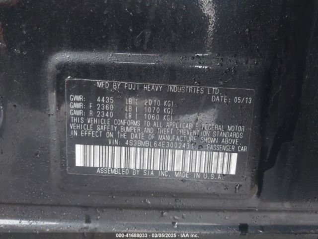 4S3BMBL64E3002431 Subaru Legacy 2.5i Limited
