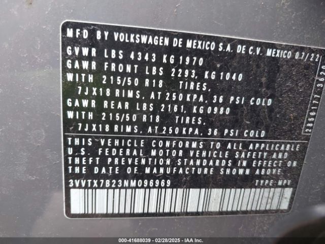 3VVTX7B23NM096969 Volkswagen Taos 1.5t Se
