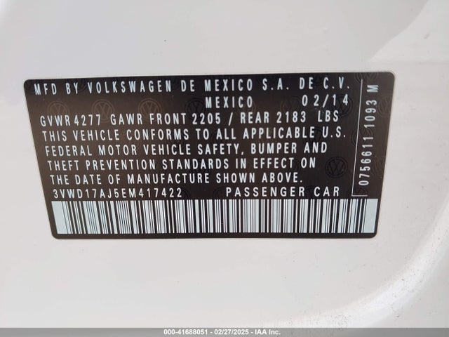 3VWD17AJ5EM417422 Volkswagen Jetta 1.8t Se