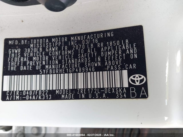5YFBURHE1GP489946 Toyota Corolla S Plus