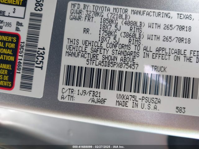 5TFLA5DB5PX075457 Toyota Tundra Sr5