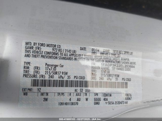 1FADP3K22EL253684 Ford FOCUS SE