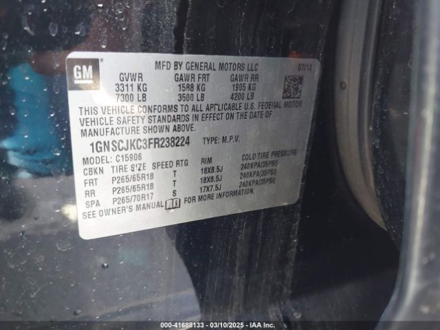 1GNSCJKC3FR238224 Chevrolet Suburban 1500 Lt