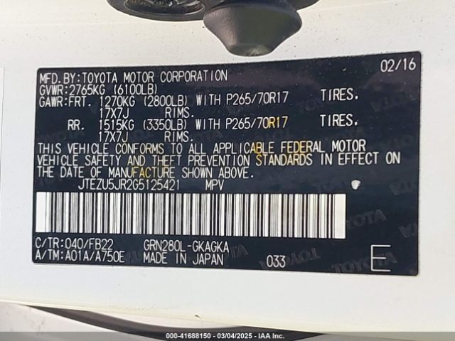 JTEZU5JR2G5125421 Toyota 4RUNNER SR5