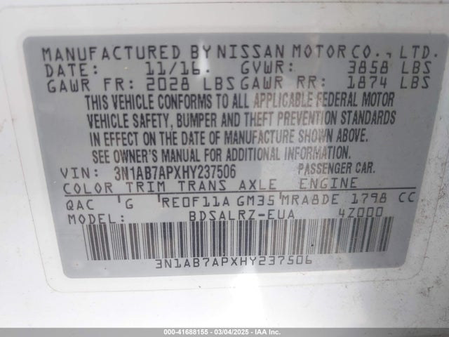 3N1AB7APXHY237506 Nissan SENTRA SR