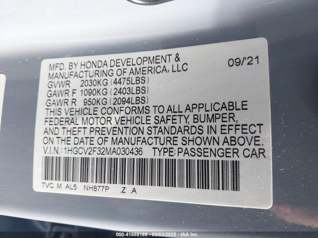 1HGCV2F32MA030436 Honda Accord Sport 2.0t