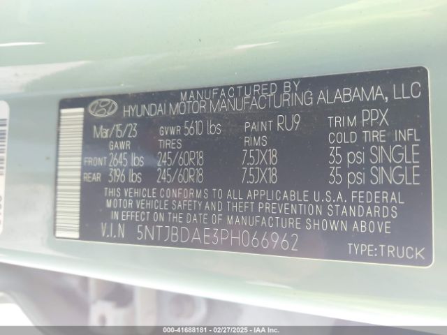 5NTJBDAE3PH066962 Hyundai Santa Cruz Sel