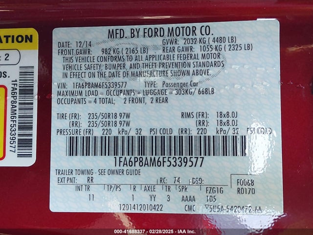 Ford Mustang V6 2015 1FA6P8AM6F5339577 Image 9