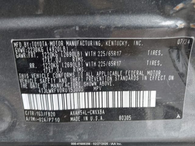 4T3LWRFV0RU153005 Toyota Rav4 Hybrid Le