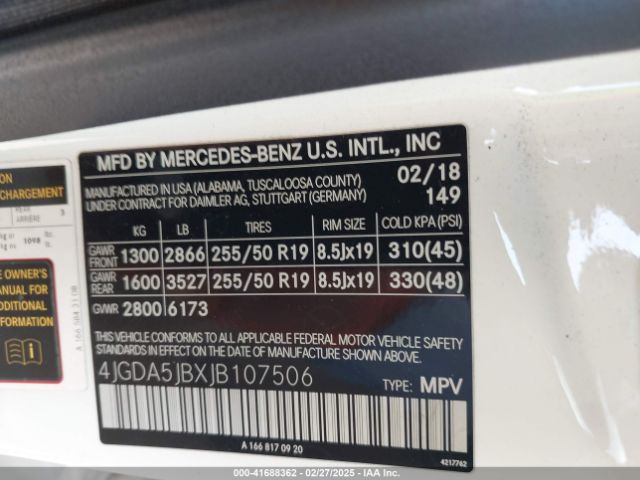 4JGDA5JBXJB107506 Mercedes-Benz GLE 350