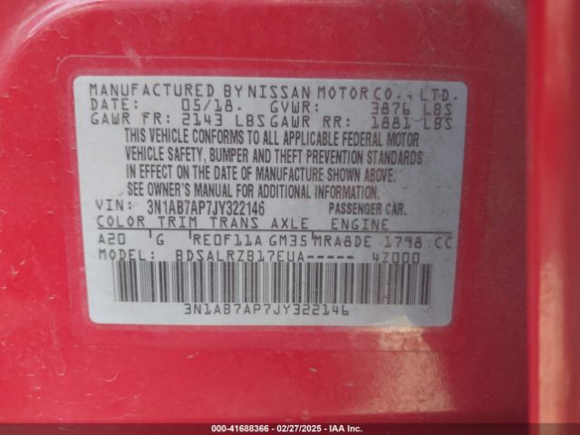 3N1AB7AP7JY322146 Nissan SENTRA SR