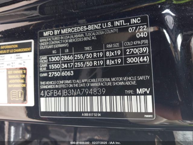 4JGFB4JB3NA794839 Mercedes-Benz GLE 350