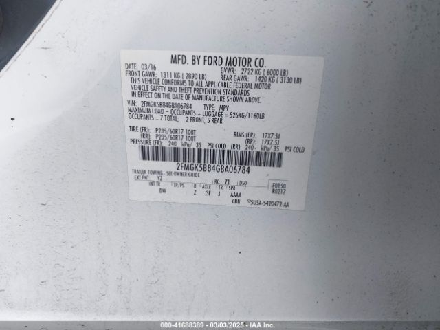 2FMGK5B84GBA06784 Ford FLEX SE