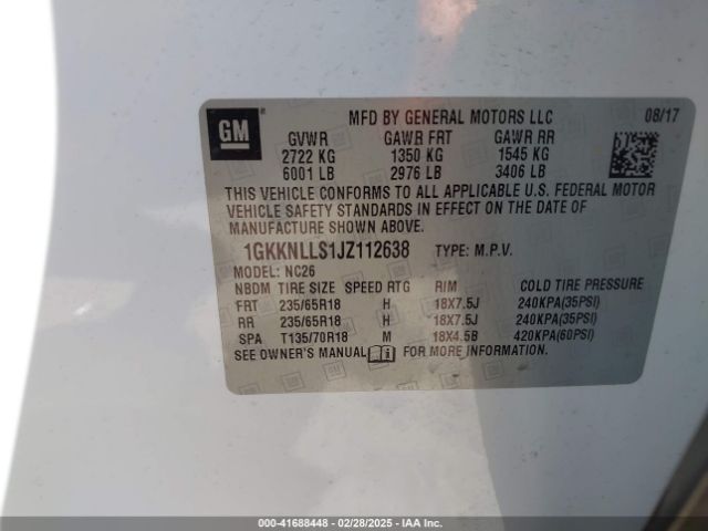 1GKKNLLS1JZ112638 GMC Acadia Sle-2