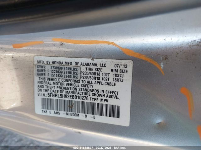 5FNRL5H92EB010276 Honda Odyssey Touring/touring Elite