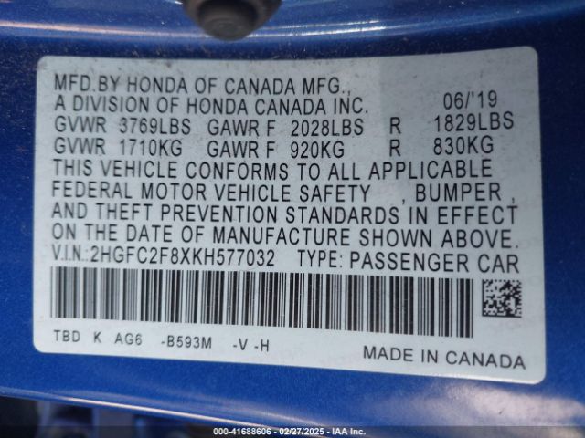2HGFC2F8XKH577032 Honda Civic Sport