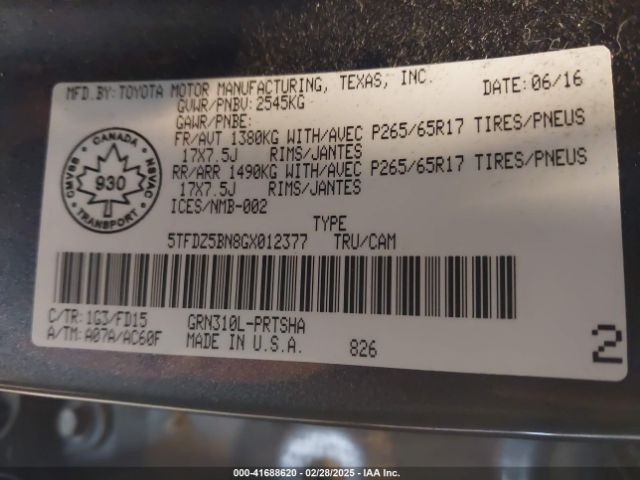 5TFDZ5BN8GX012377 Toyota Tacoma Sr5