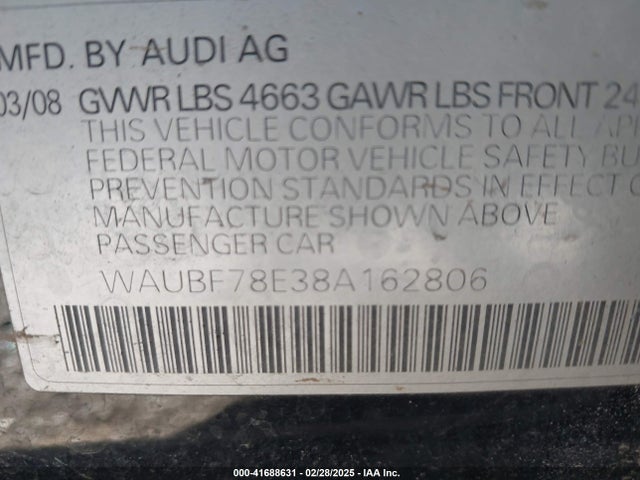 2008 AUDI A4 WAUBF78E38A162806 Photo 8