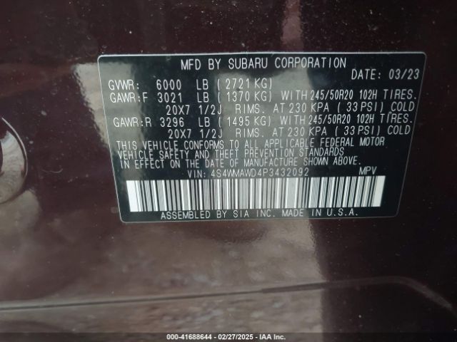 4S4WMAWD4P3432092 Subaru Ascent Touring 7-passenger