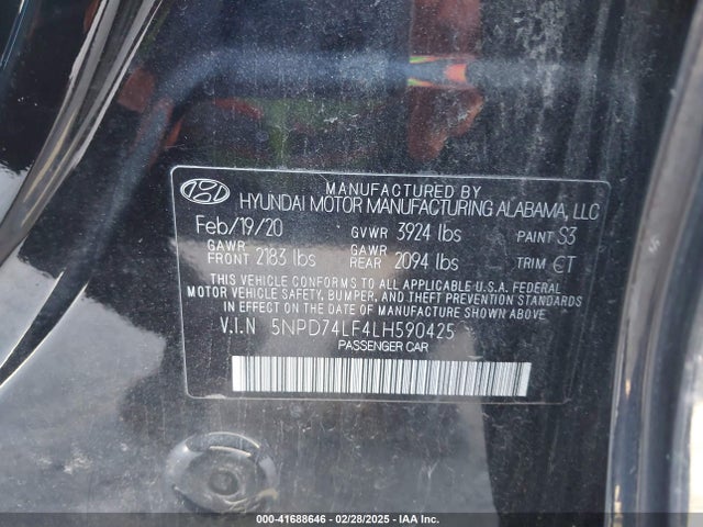 5NPD74LF4LH590425 Hyundai ELANTRA SE
