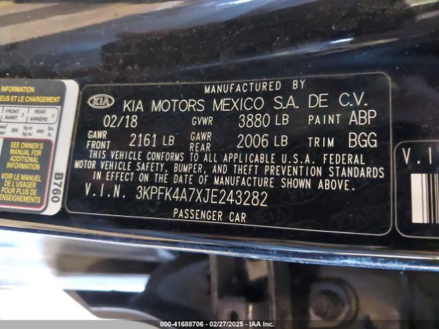 3KPFK4A7XJE243282 KIA FORTE LX