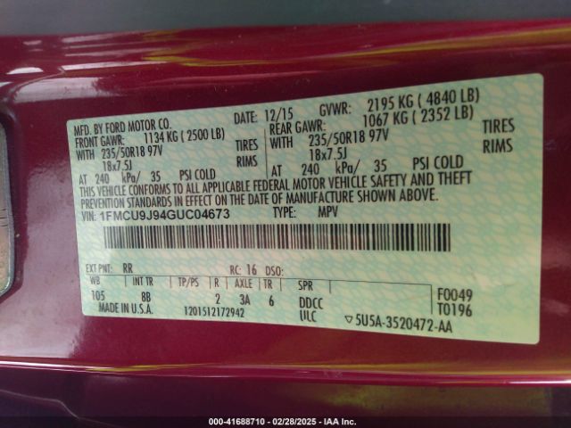 1FMCU9J94GUC04673 Ford Escape Titanium
