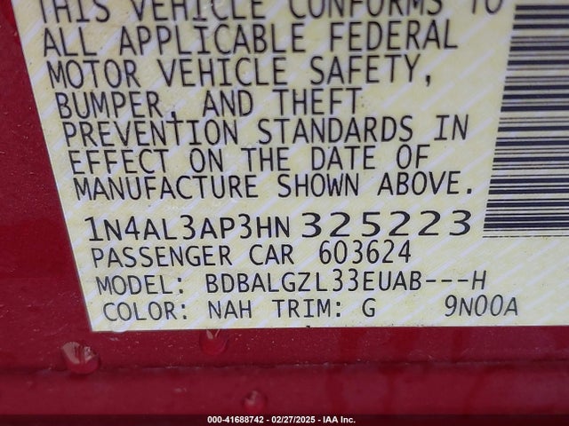 1N4AL3AP3HN325223 Nissan Altima 2.5 S