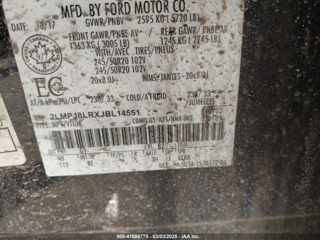 2LMPJ8LRXJBL14551 Lincoln Mkx Reserve