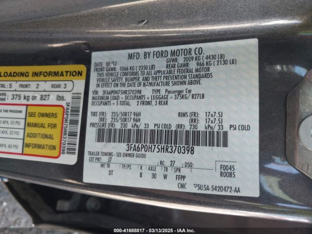 2017 FORD FUSION 3FA6P0H75HR370398 Photo 8