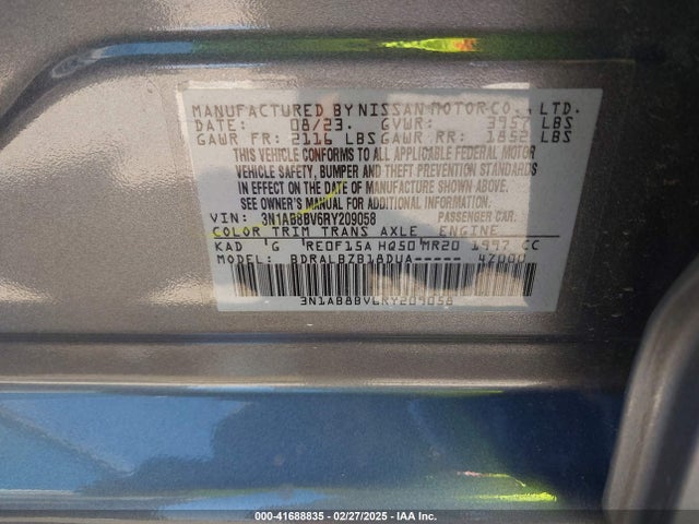 3N1AB8BV6RY209058 Nissan Sentra S Xtronic Cvt