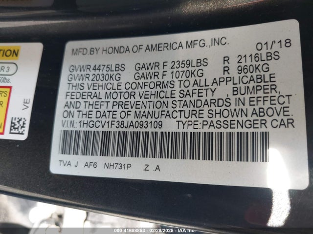 1HGCV1F38JA093109 Honda Accord Sport