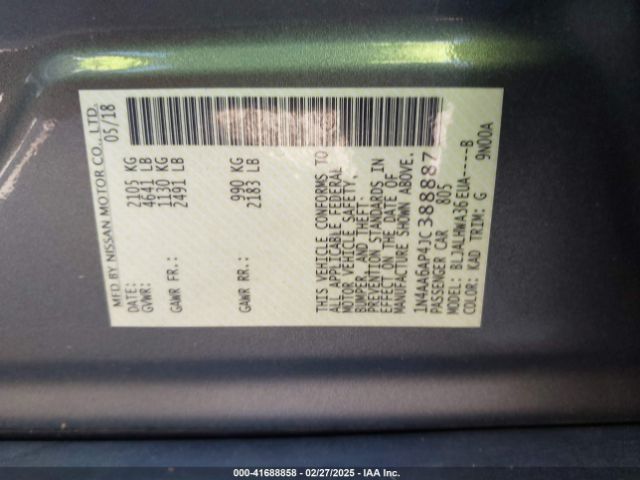 1N4AA6AP4JC388887 Nissan Maxima 3.5 Platinum