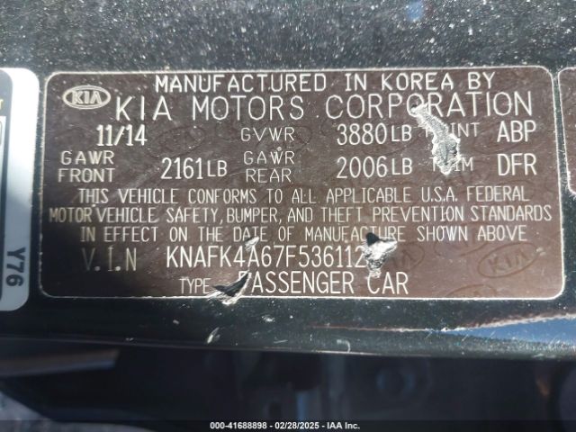 KNAFK4A67F5361121 KIA FORTE LX