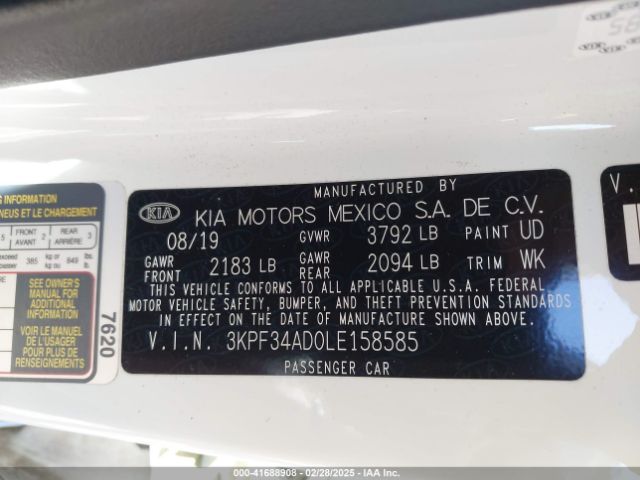 3KPF34AD0LE158585 KIA Forte Gt-line