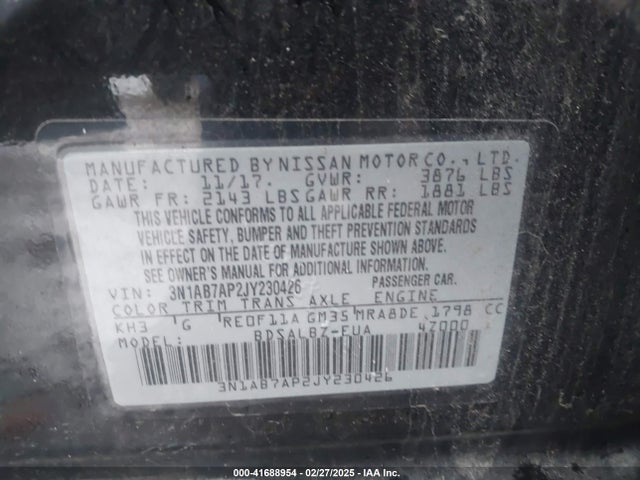 3N1AB7AP2JY230426 Nissan SENTRA S