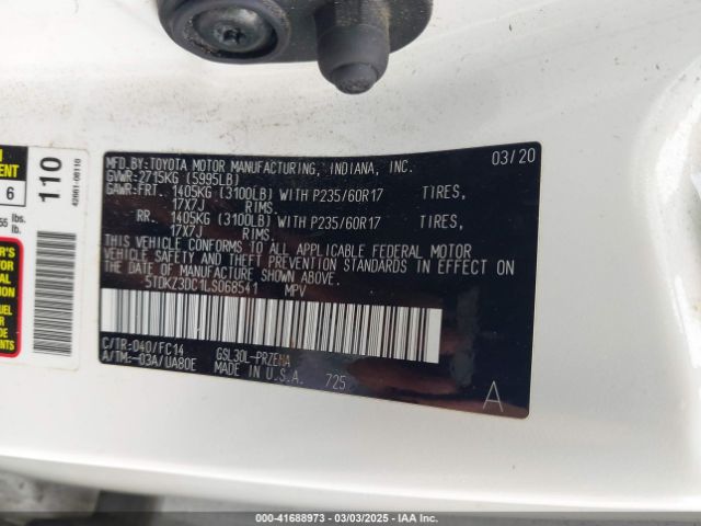 5TDKZ3DC1LS068541 Toyota SIENNA LE
