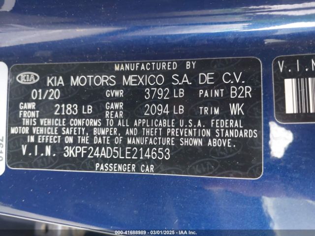3KPF24AD5LE214653 KIA Forte Lxs