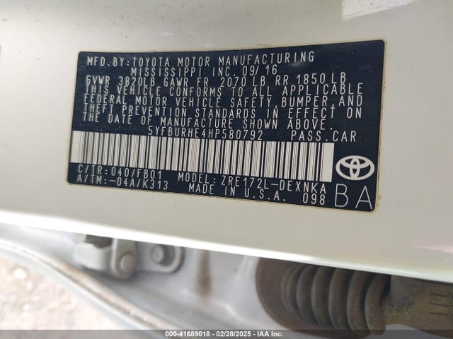 Toyota COROLLA LE 2017 5YFBURHE4HP580792 Image 9