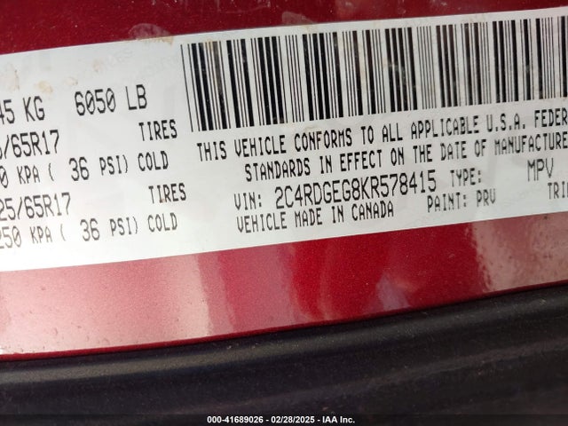 2C4RDGEG8KR578415 Dodge Grand Caravan Gt